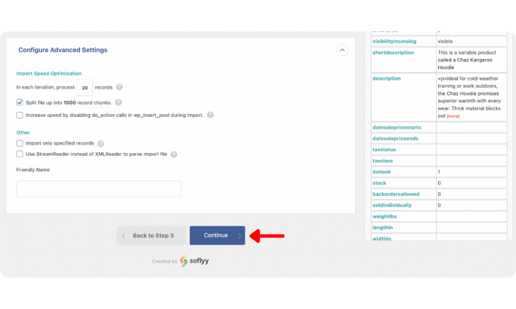 configure advanced options and move to the next step