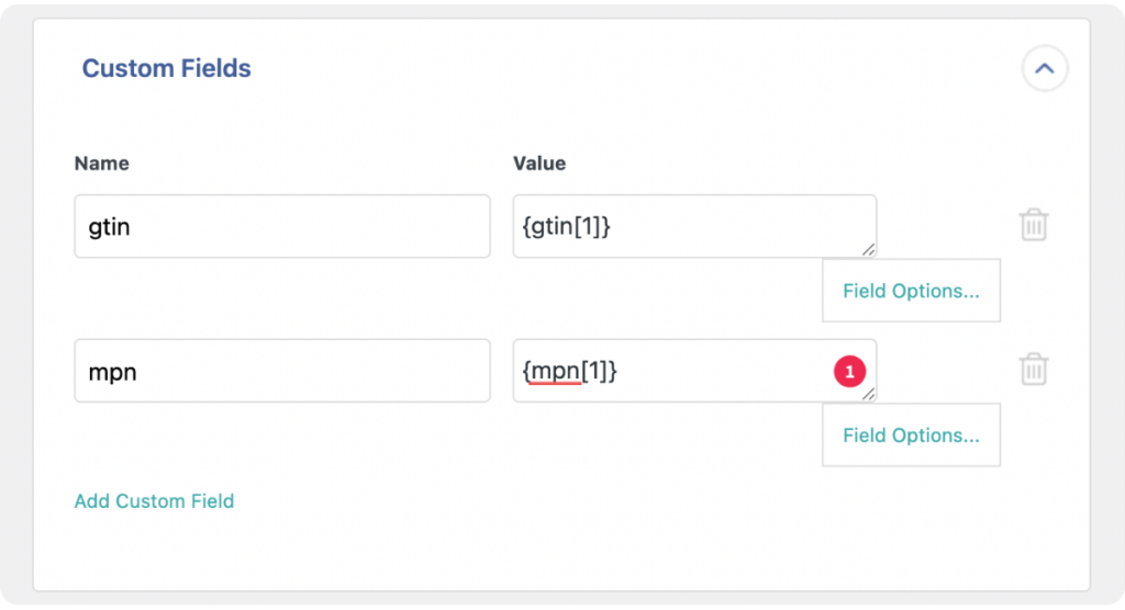 drag and drop custom fields data