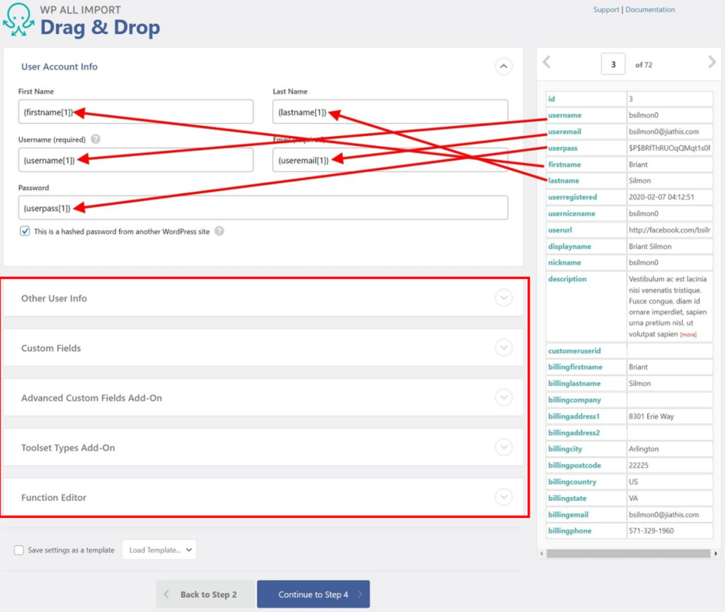 Importing WordPress Users - Mapping Data Elements to Fields