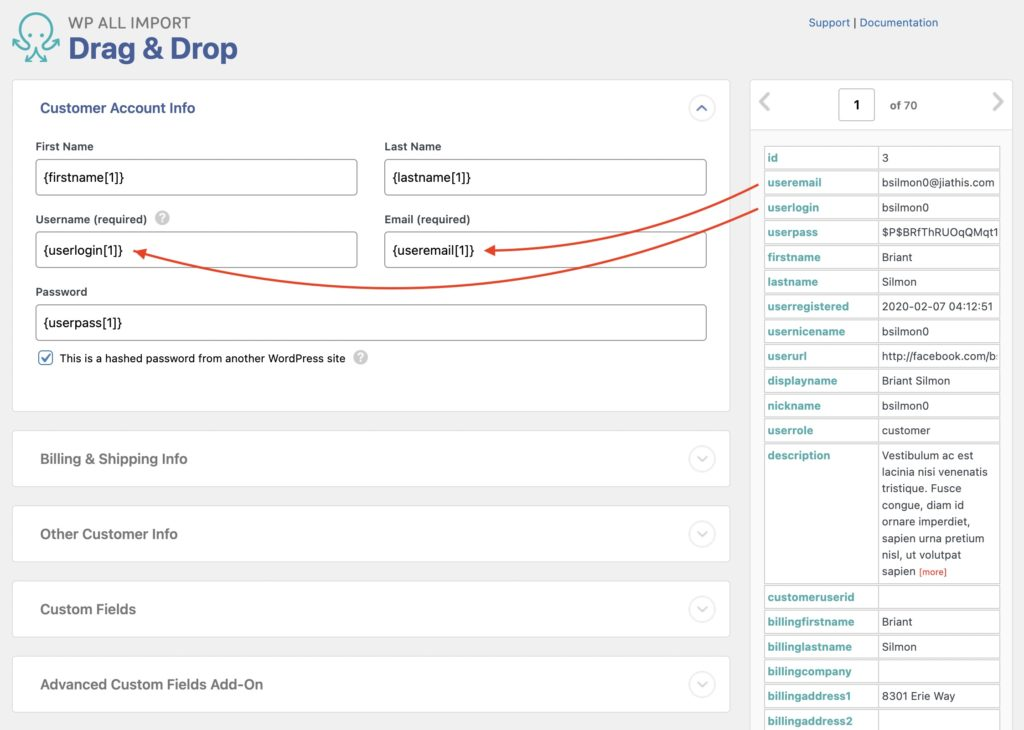 Importing WordPress Data - Field Sections