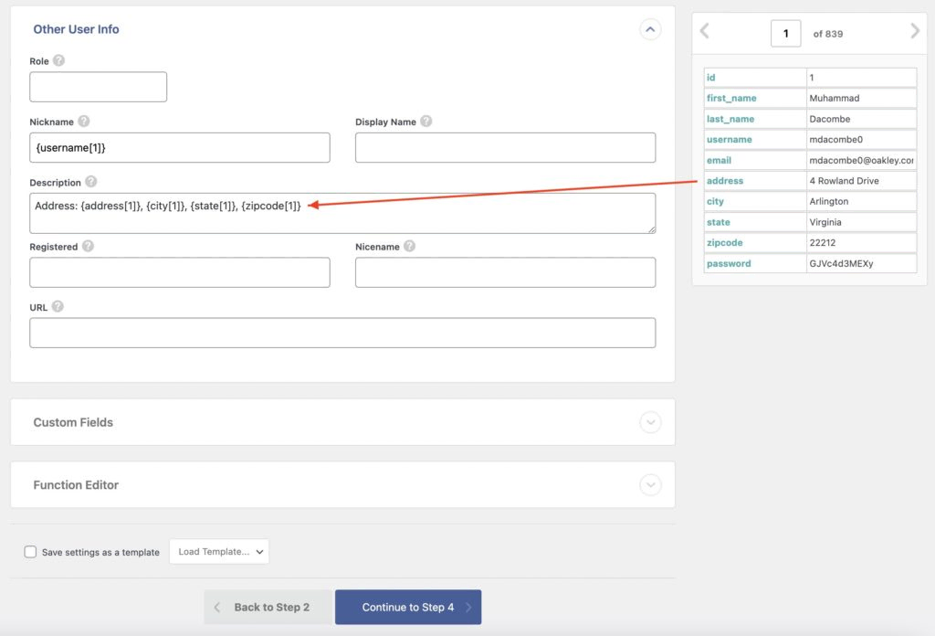 Importing WordPress Data - Merging Multiple Data Elements into One Field