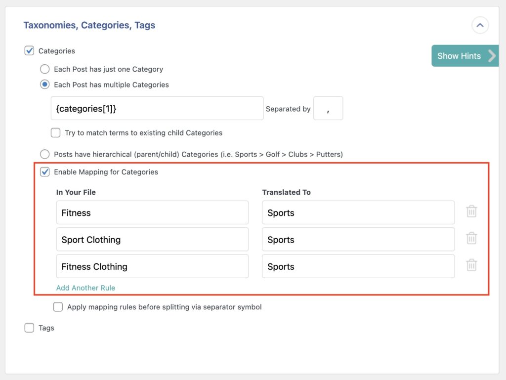 Import Product Categories to WooCommerce - Category Value Mapping