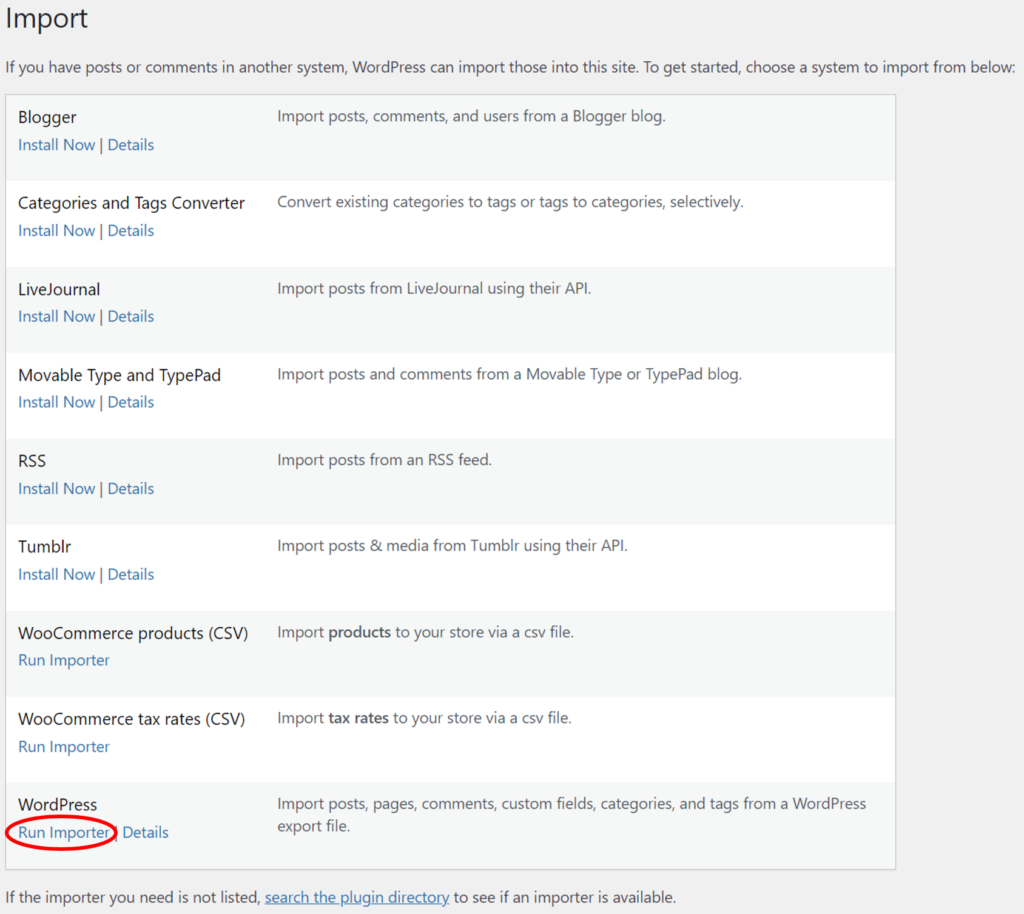 Import WordPress Posts with Images - Run Default Importer