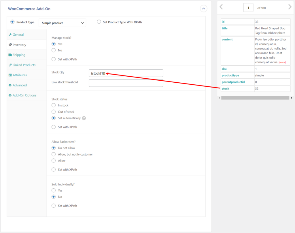 Update Stock WooCommerce - Map Data Elements to Fields