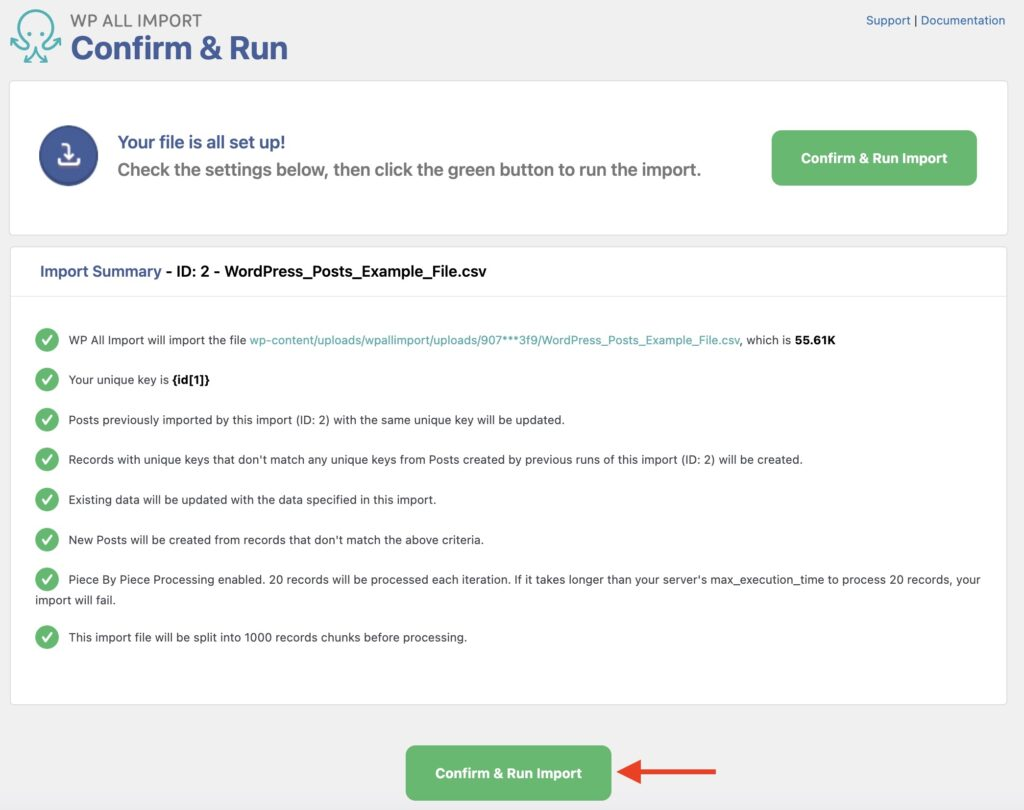 Import WordPress Posts - Confirm and Run