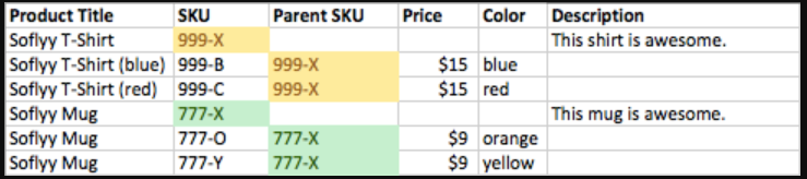 Woocommerce Product Import Excel - Product Variations Sample 1