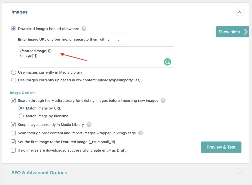 Import WordPress Posts with Images - Images Section