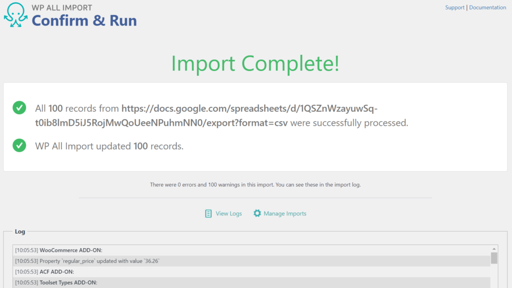 WooCommerce Auto Import Products - Import Complete