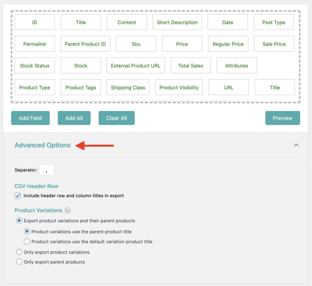 WooCommerce Product Export CSV - Variation Options