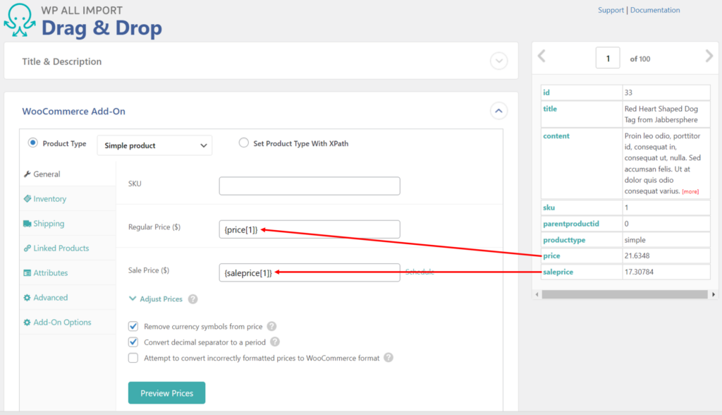 Update Product Price WooCommerce - Drag and Drop