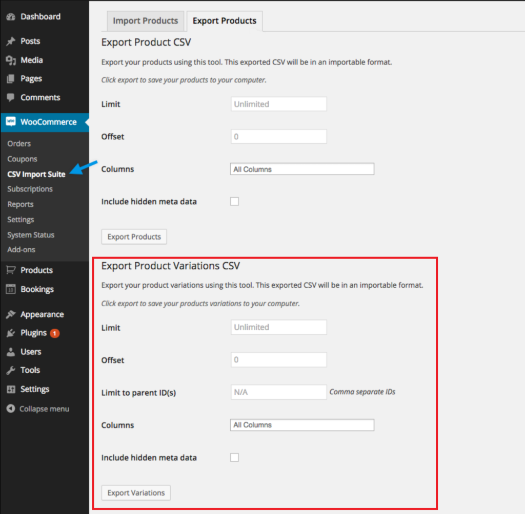 WooCommerce Product Export CSV - Product CSV Import Suite Variation Options