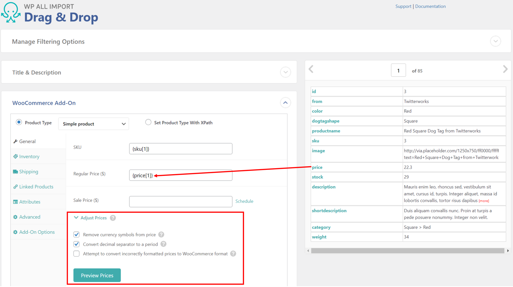 WooCommerce Product Import Template - Mapping Options