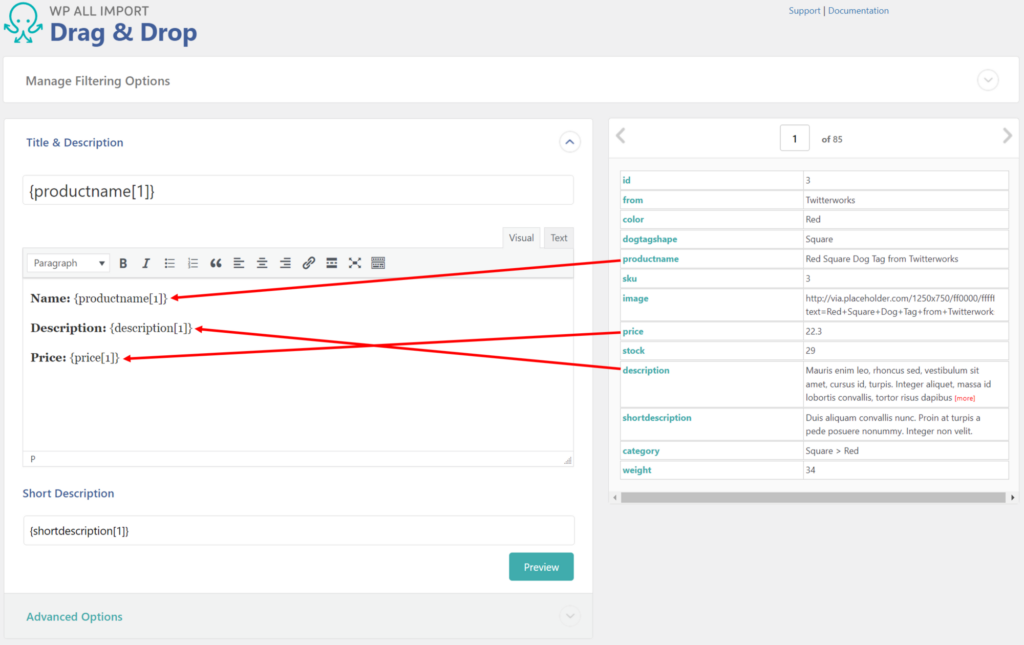 WooCommerce Product Import Template - Mixing Text and Data Elements