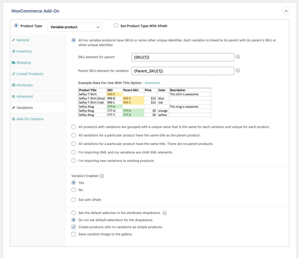 Importing Variable Products WooCommerce - Variations Tab