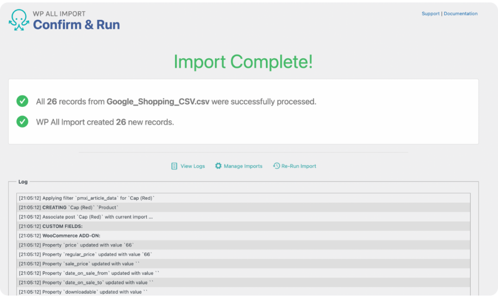 import affiliate product complete notification