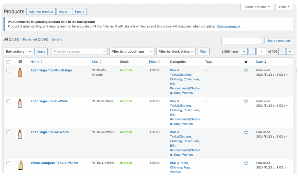 imported product in WooCommerce dashboard