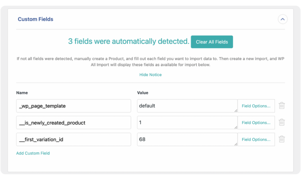 map product custom field data