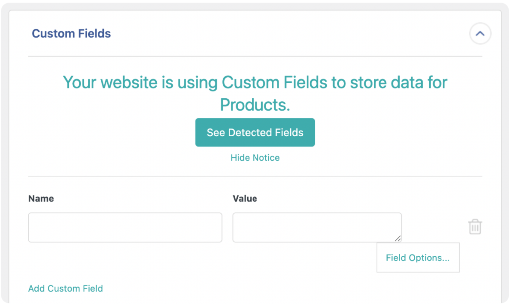 map the custom field data of affiliate products