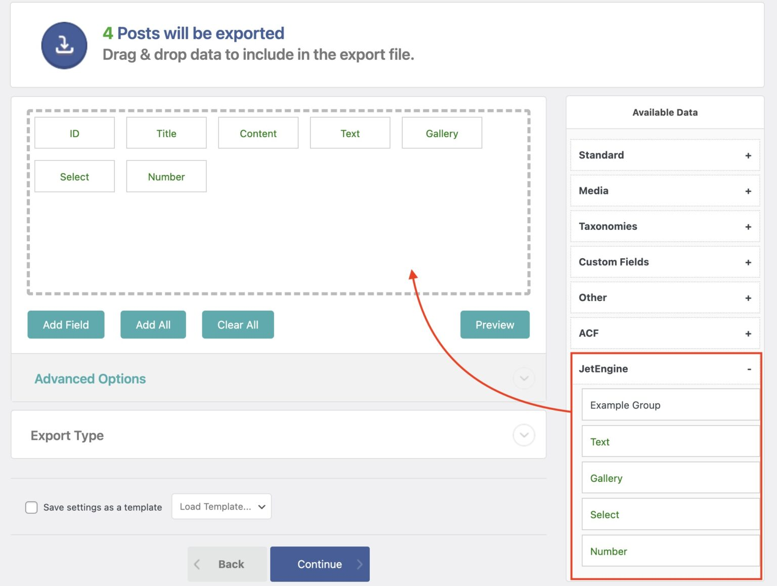 Exporting Data From JetEngine Custom Fields - Drag and Drop