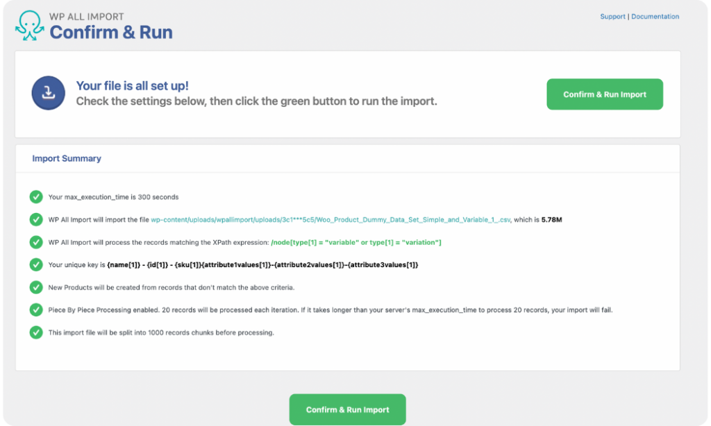 review import settings before running the import