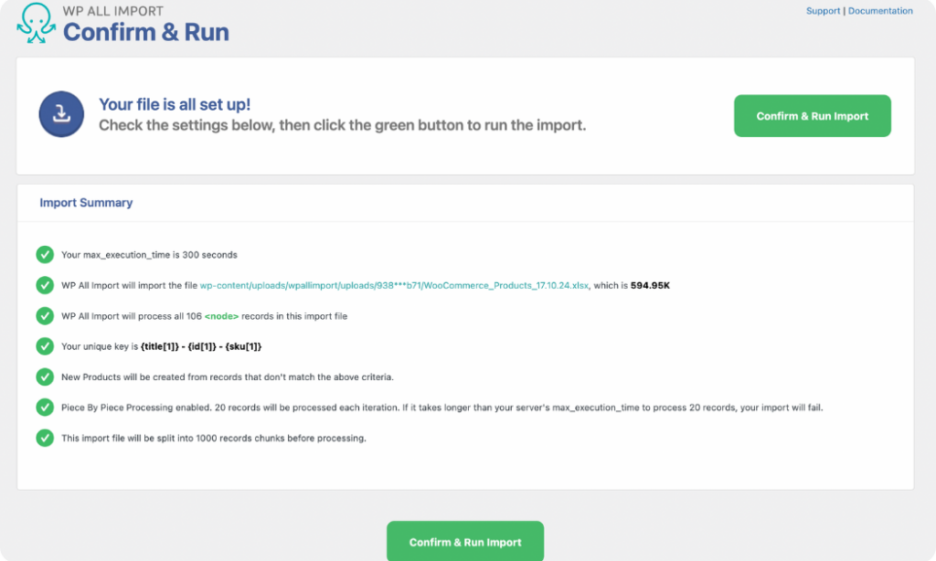 review import settings before running the import