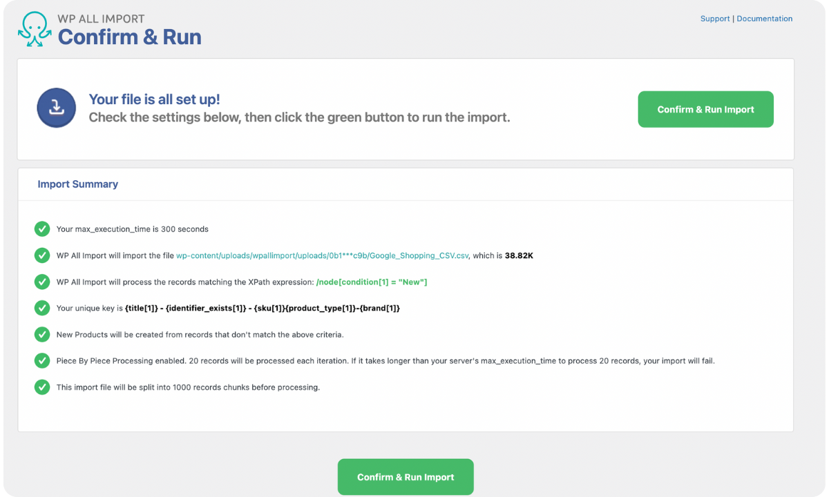 review the affiliate product import settings