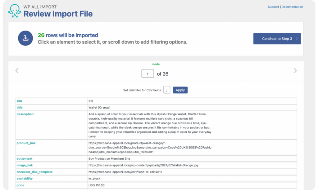 review the uploaded affiliate product data
