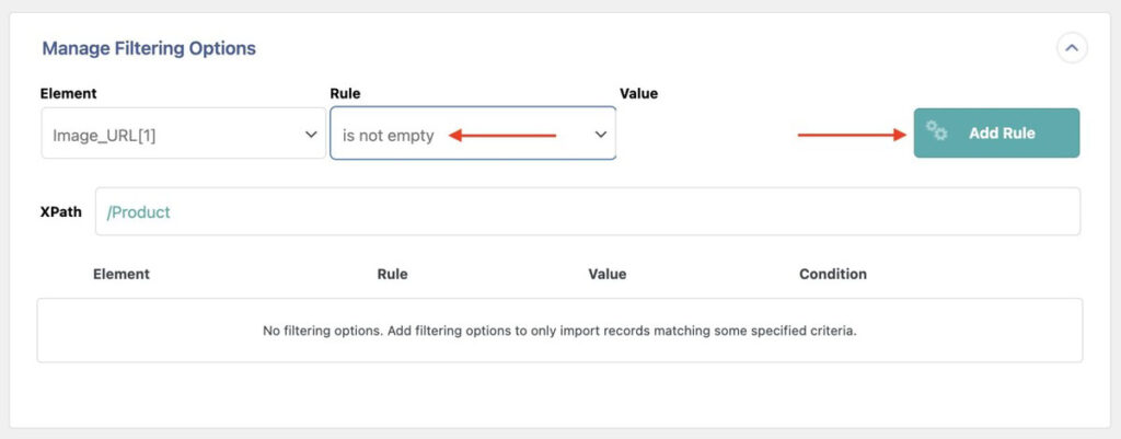 select the filter rule to apply the filters