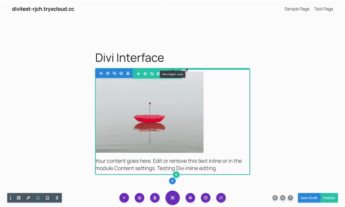 Divi drag and drop editing