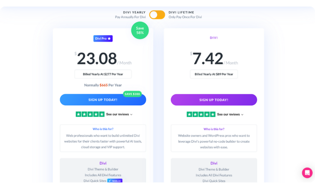 Divi pricing plans