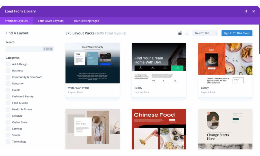 Divi template library