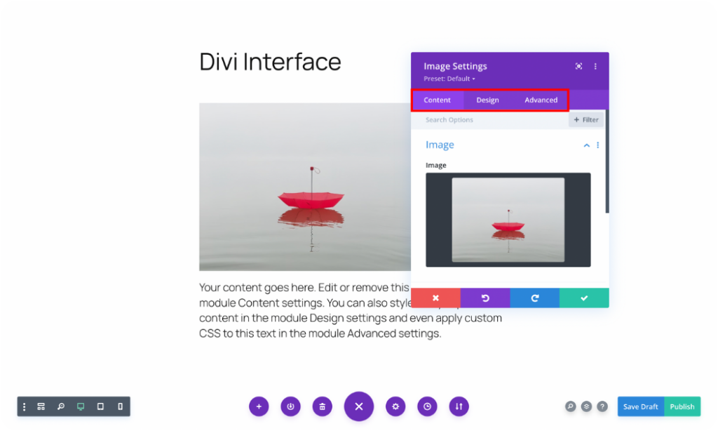 Divi three tab customization options