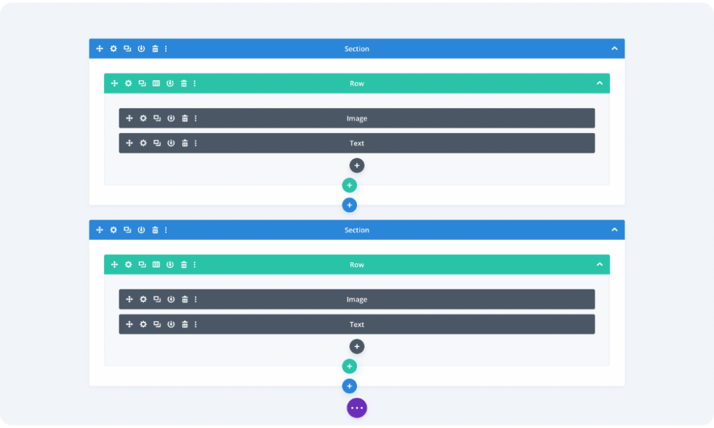 Divi wireframe view of a page