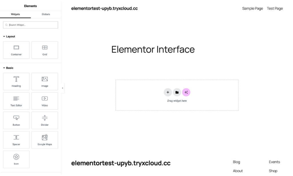 Elementor create new page interface