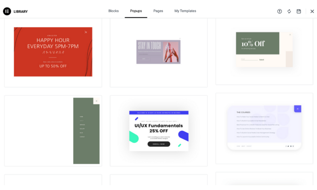 Elementor popup builder templates