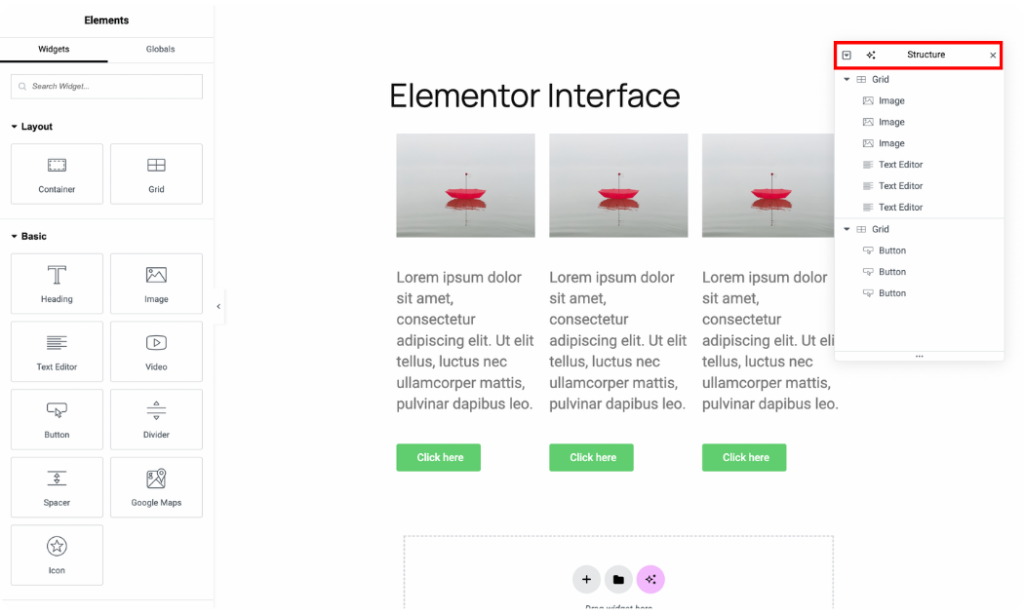 Elementor structure panel