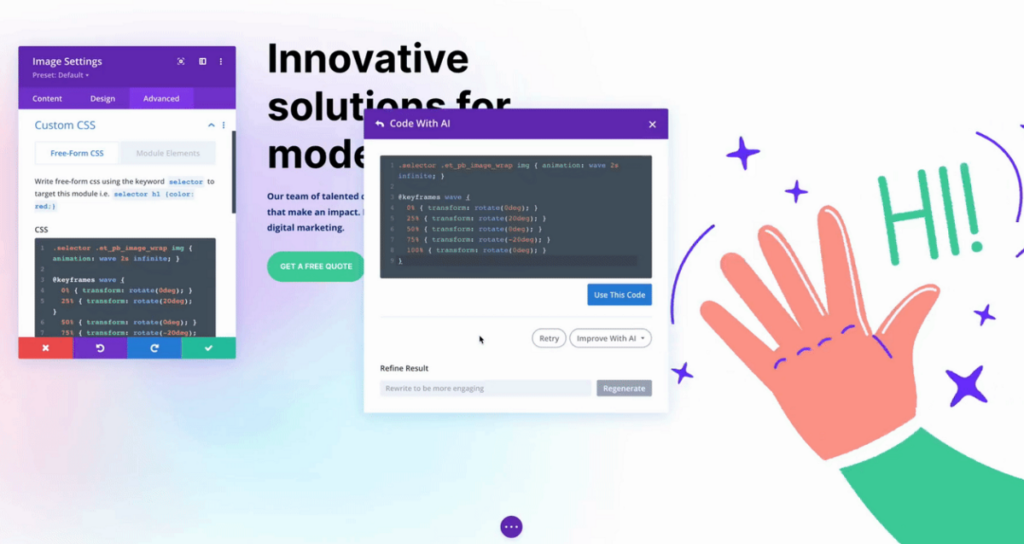 AI code generator in Divi