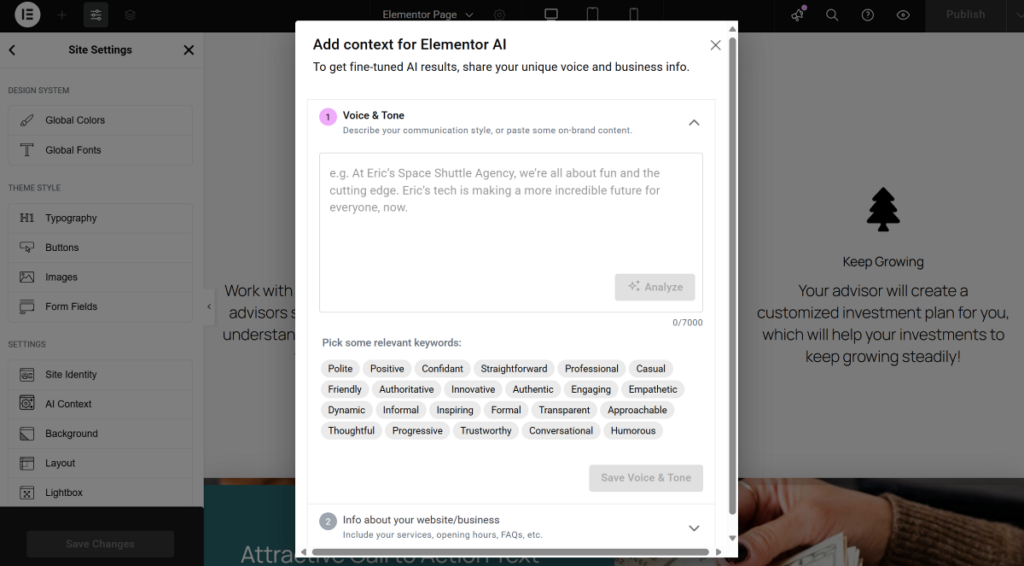 Add context for AI in Elementor