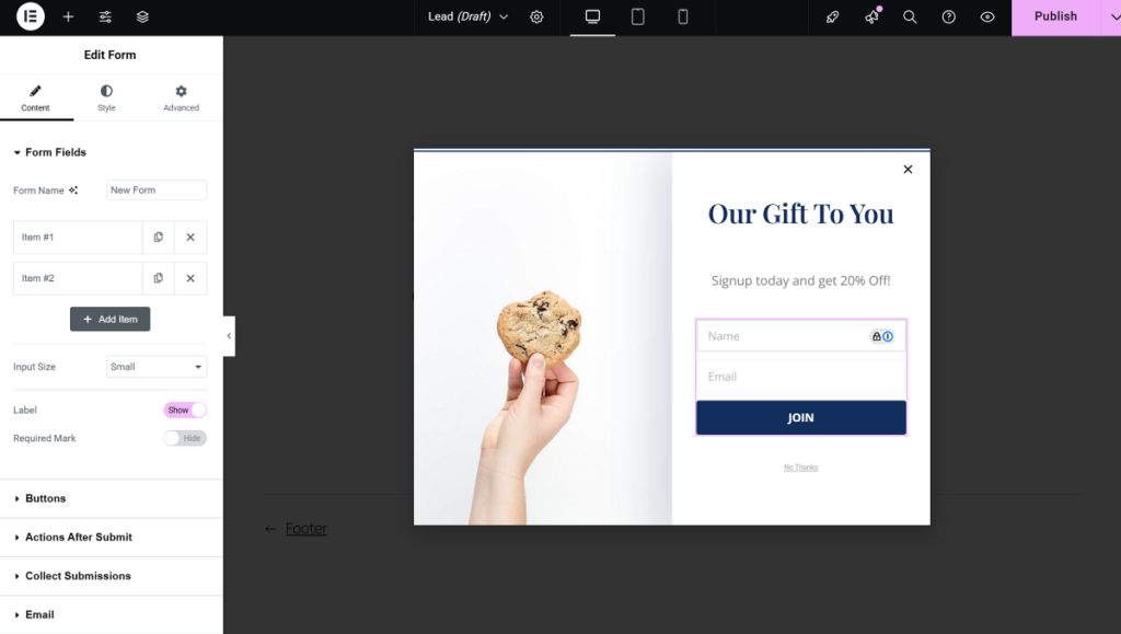 Create popups using Elementor