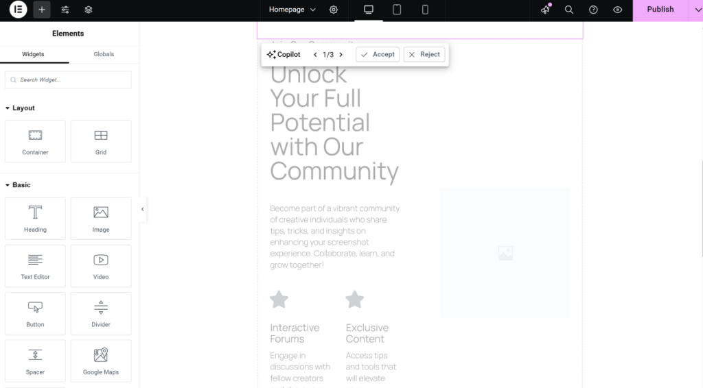 Design AI copilot in Elementor