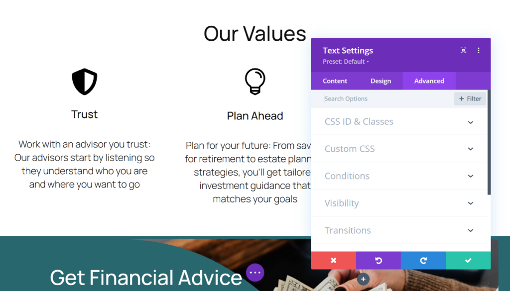 Divi Advanced tab window popup
