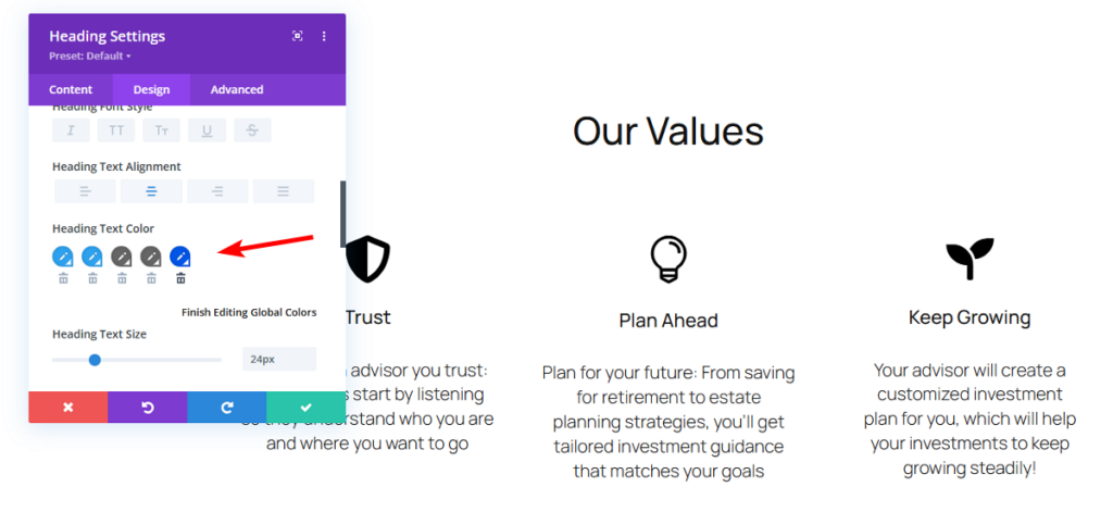 Divi global colors