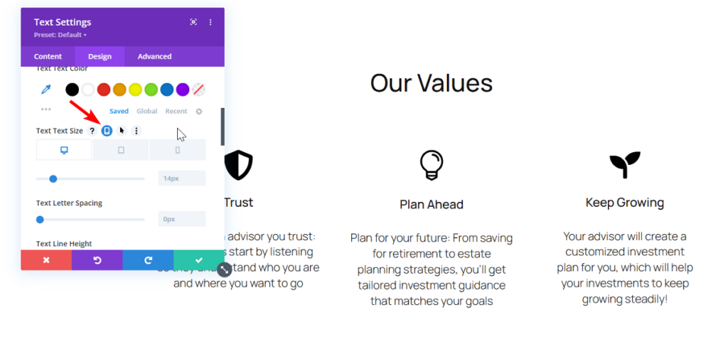 Divi responsive controls for most settings