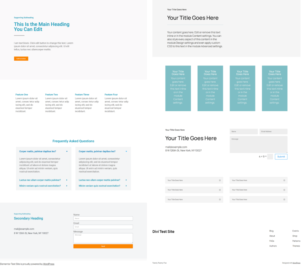 Elementor and divi basic page