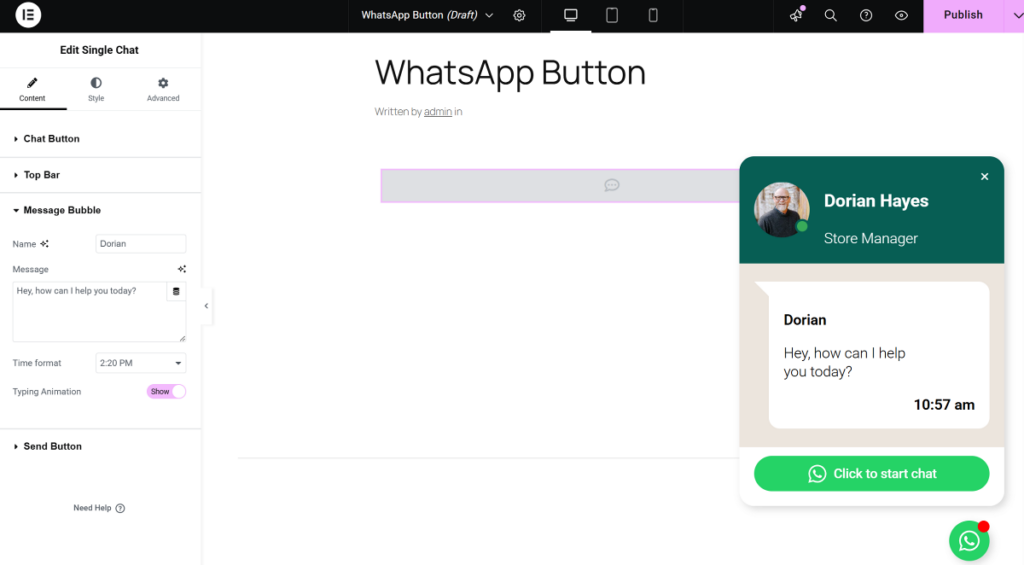 Floating WhatsApp button in Elementor