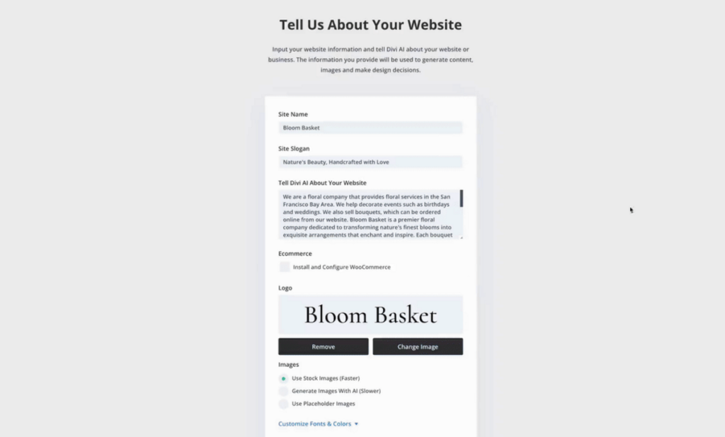 Full site generator using Divi AI