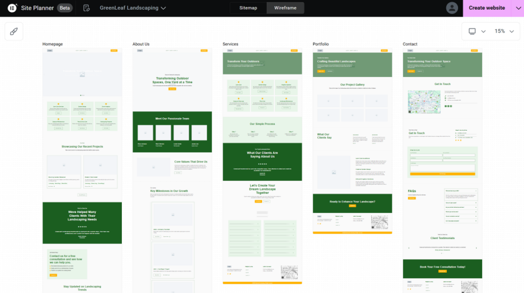 Generate wireframe using Elementor AI site planner